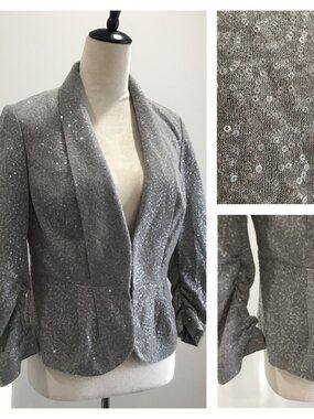 NWT INC INTERNATIONAL CONCEPTS Shady Grey Sequined Secret Garden Blazer Jacket